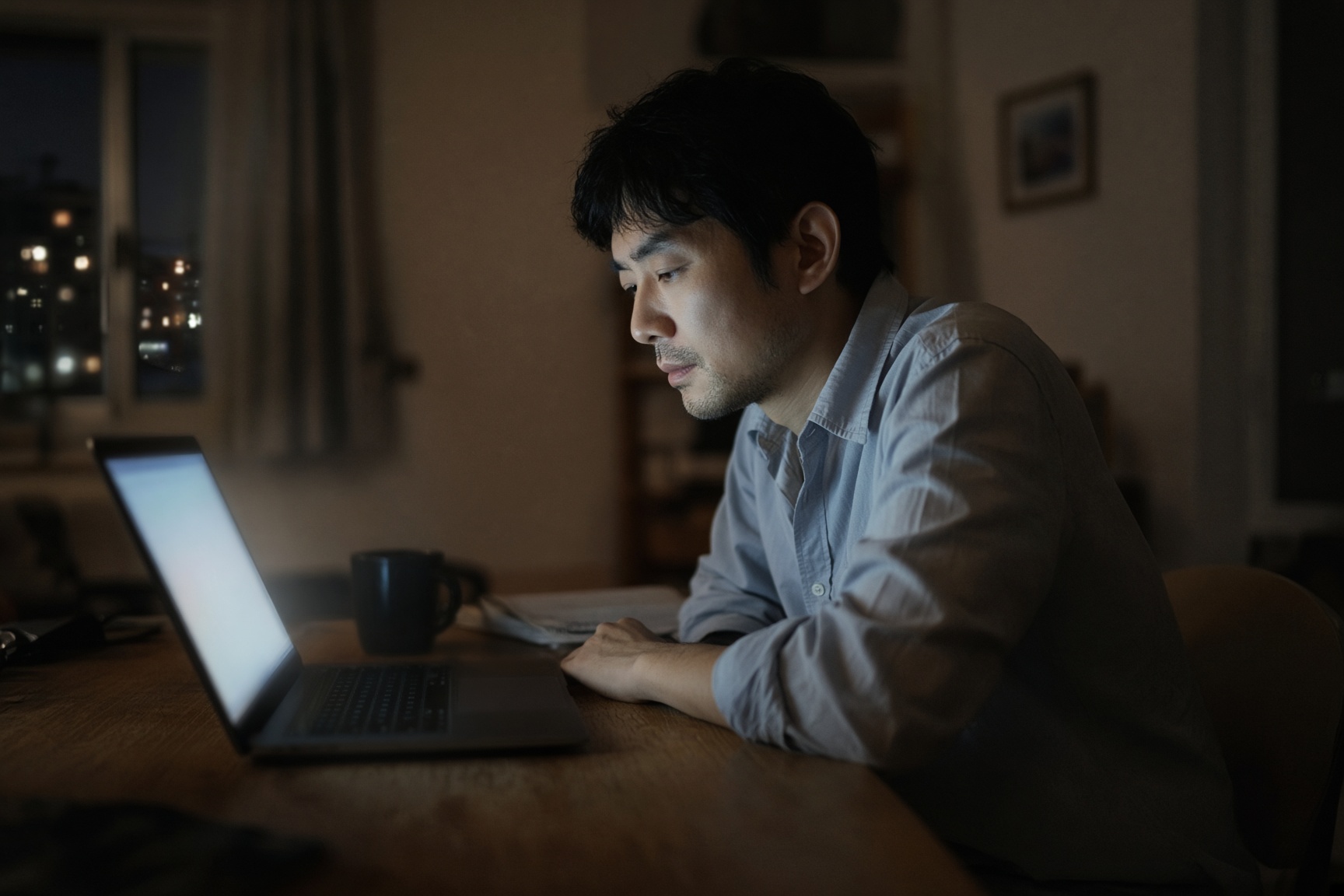 男士深夜伏案工作